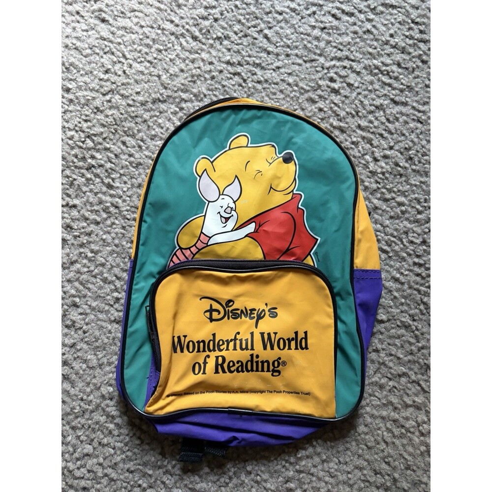 VTG 90s Winnie the Pooh Vinyl Children's Backpack, Yellow Green Purple Disney